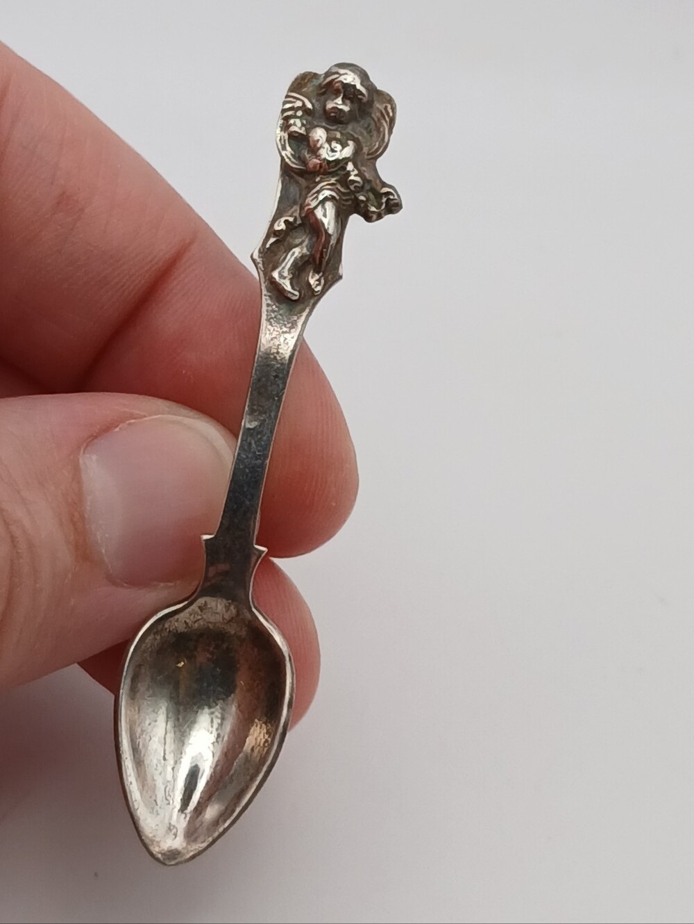 Vintage Antique Cherub Spoon Sterling Brooch Pin
